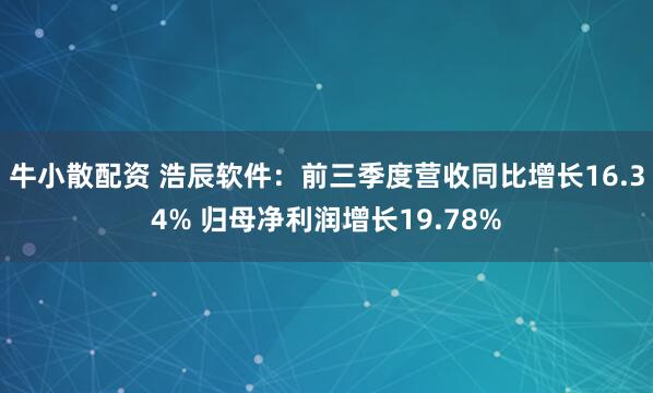 牛小散配资 浩辰软件：前三季度营收同比增长16.34% 归母净利润增长19.78%